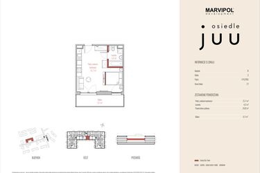 Rzut - Mieszkanie na sprzedaż 1 pokój o powierzchni 29,92 m² - numer B.M027 w Osiedle Juu