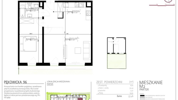 Rzut - Mieszkanie na sprzedaż 2 pokoje o powierzchni 57,46 m² - numer 2 w Pękowicka 96