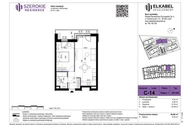 Rzut - Mieszkanie na sprzedaż 2 pokoje o powierzchni 46,86 m² - numer C-14 w Szerokie Residence
