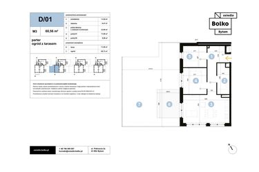 Rzut - Mieszkanie na sprzedaż 3 pokoje o powierzchni 60,56 m² - numer D/01 w Osiedle Bolko etap II
