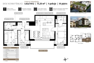 Rzut - Mieszkanie na sprzedaż 4 pokoje o powierzchni 73,2 m² - numer M12 w Dolnomłyńska 5