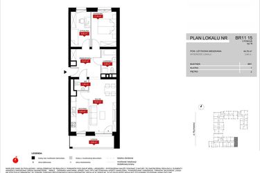 Rzut - Mieszkanie na sprzedaż 3 pokoje o powierzchni 64,76 m² - numer BR11/15 w Browary Wrocławskie 2