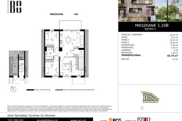 Rzut - Mieszkanie na sprzedaż 4 pokoje o powierzchni 82,62 m² - numer 1.10B w Osiedle Bo
