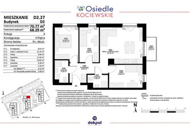 Rzut - Mieszkanie na sprzedaż 4 pokoje o powierzchni 68,29 m² - numer D2.27 w Osiedle Kociewskie etap IV