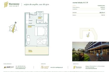 Rzut - Mieszkanie na sprzedaż 1 pokój o powierzchni 28,25 m² - numer H.1.19 w Harmony Resort