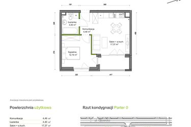 Rzut - Mieszkanie na sprzedaż 2 pokoje o powierzchni 38,45 m² - numer E2/F/03 w Orawska Vita