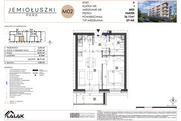 Rzut - Mieszkanie na sprzedaż 2 pokoje o powierzchni 36,11 m² - numer A2_M02 w Jemiołuszki Park etap 2