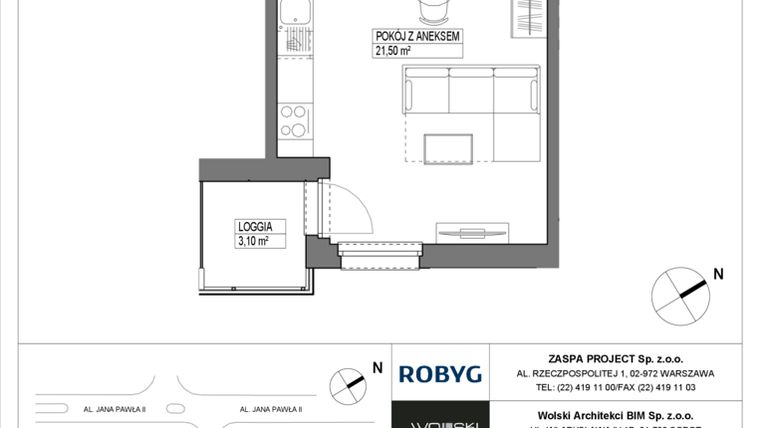 Rzut - Mieszkanie na sprzedaż 1 pokój o powierzchni 28,03 m² - numer A2M01 w Pas Startowy bud. A i B