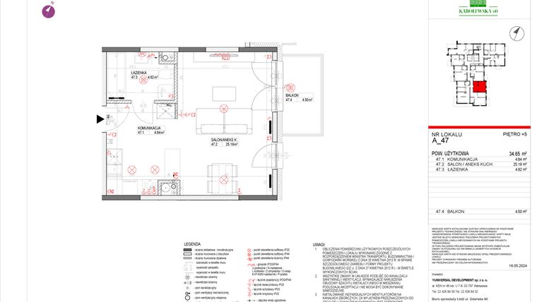 Rzut - Mieszkanie na sprzedaż 1 pokój o powierzchni 35 m² - numer A.47 w Karolewska 60