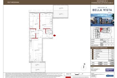 Rzut - Mieszkanie na sprzedaż 3 pokoje o powierzchni 66,88 m² - numer 1.14 w Bella Vista Etap IV