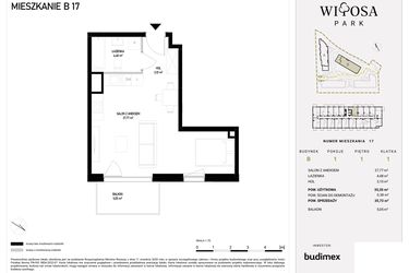 Rzut - Mieszkanie na sprzedaż 1 pokój o powierzchni 35,73 m² - numer B1.17 w Witosa Park