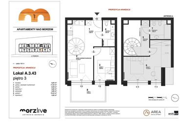 Rzut - Mieszkanie na sprzedaż 3 pokoje o powierzchni 61,22 m² - numer A.3.43 w Morzlive