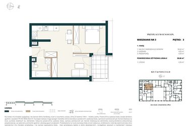 Rzut - Mieszkanie na sprzedaż 1 pokój o powierzchni 38,76 m² - numer 3. M3. w Przy Placu Wolności