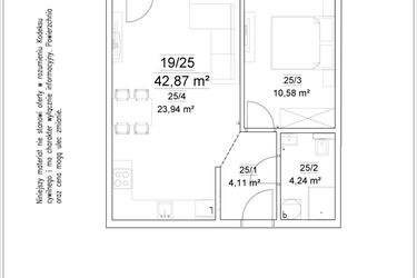 Rzut - Mieszkanie na sprzedaż 2 pokoje o powierzchni 42,87 m² - numer 19/25 w Osiedle Versus etap II