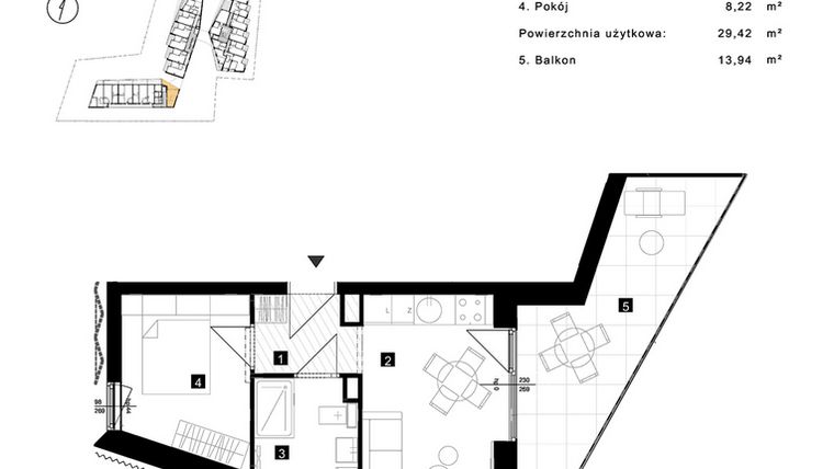 Rzut - Mieszkanie na sprzedaż 2 pokoje o powierzchni 29,42 m² - numer A.2.20 w Cisha Apartamenty Dziwnów