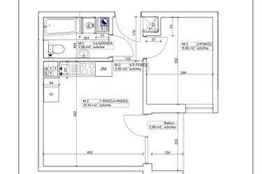 Rzut - Mieszkanie na sprzedaż 2 pokoje o powierzchni 31,85 m² - numer 2 w Bydgoska 19
