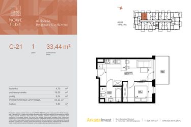 Rzut - Mieszkanie na sprzedaż 2 pokoje o powierzchni 33,44 m² - numer M21_NF.c w Nowe Flisy II