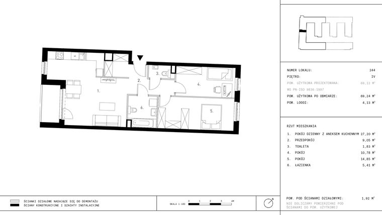 Rzut - Mieszkanie na sprzedaż 3 pokoje o powierzchni 69,24 m² - numer 4.A22-244 w Jurowiecka 22