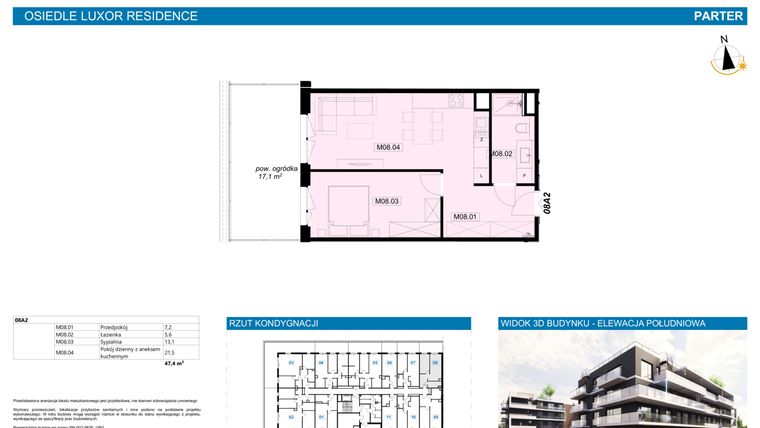 Rzut - Mieszkanie na sprzedaż 2 pokoje o powierzchni 47,4 m² - numer A2.8 w Luxor Residence