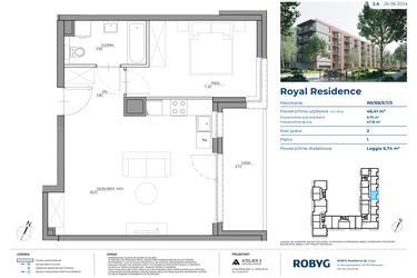 Rzut - Mieszkanie na sprzedaż 2 pokoje o powierzchni 46,48 m² - numer RR/6B/E/1/5 w Royal Residence 6B