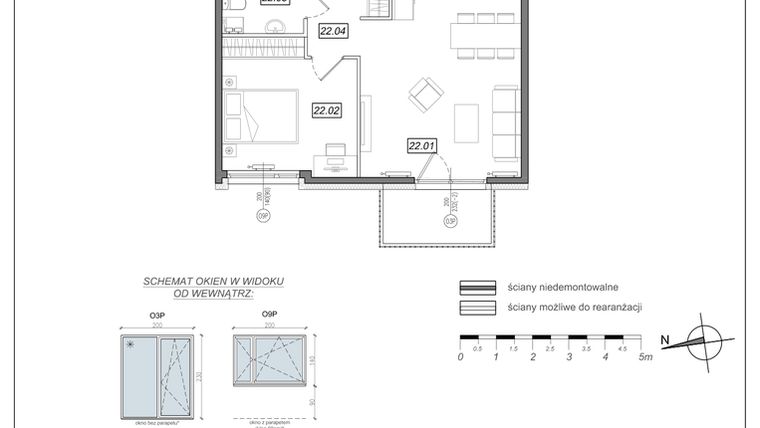 Rzut - Mieszkanie na sprzedaż 2 pokoje o powierzchni 47,54 m² - numer 6.A.22 w Urzeka bud. 6 i 7