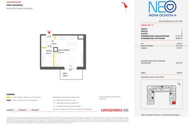 Rzut - Mieszkanie na sprzedaż 1 pokój o powierzchni 31,37 m² - numer 74 w Neo Nova Ochota 4