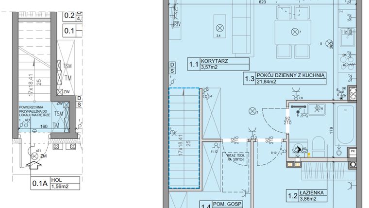 Rzut - Mieszkanie na sprzedaż 3 pokoje o powierzchni 56,07 m² - numer 104 w Manufaktura Marki 2 etap IV