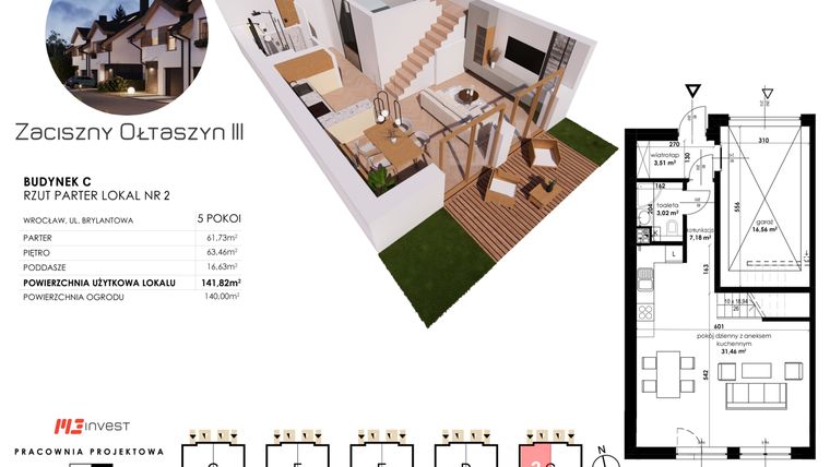 Rzut - Dom na sprzedaż 5 pokoi o powierzchni 141,82 m² - numer C2 w Zaciszny Ołtaszyn III