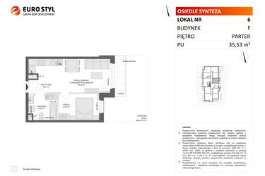 Rzut - Mieszkanie na sprzedaż 2 pokoje o powierzchni 35,53 m² - numer F.6 w Osiedle Synteza etap IV