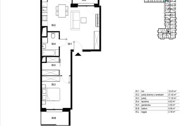 Rzut - Mieszkanie na sprzedaż 2 pokoje o powierzchni 53,35 m² - numer C3.35 w Osiedle Mozaika