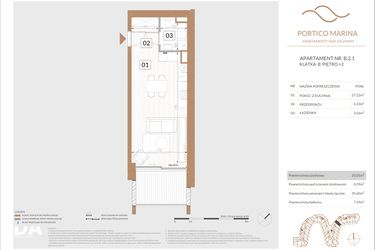 Rzut - Mieszkanie na sprzedaż 1 pokój o powierzchni 35,01 m² - numer B.2.1 w Portico Marina