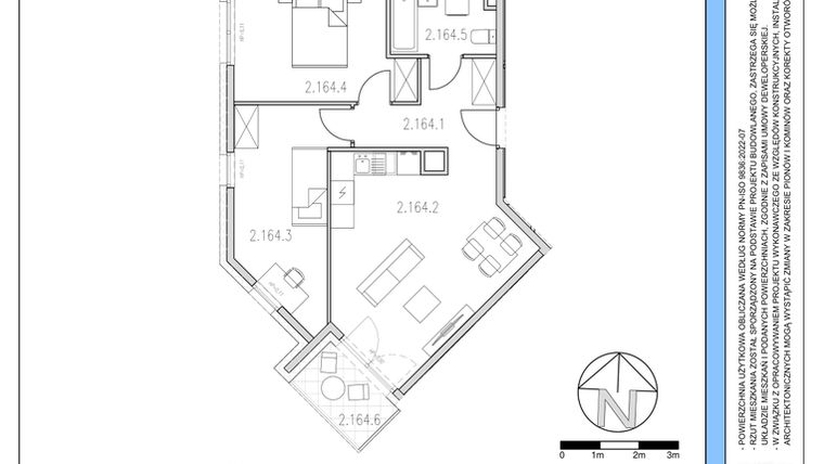 Rzut - Mieszkanie na sprzedaż 2 pokoje o powierzchni 56,78 m² - numer 164 w Osiedle Solne etap II