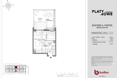 Rzut - Mieszkanie na sprzedaż 1 pokój o powierzchni 30,47 m² - numer A.07 w Osiedle Platynowe