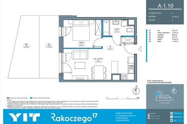 Rzut - Mieszkanie na sprzedaż 2 pokoje o powierzchni 37,3 m² - numer A.1.10 w Rakoczego 17