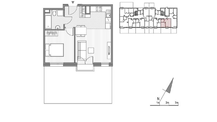 Rzut - Mieszkanie na sprzedaż 2 pokoje o powierzchni 39,79 m² - numer F.2 w Glogera bud. F i G
