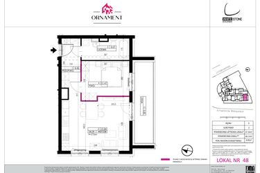 Rzut - Mieszkanie na sprzedaż 2 pokoje o powierzchni 47,3 m² - numer 48 w Ornament