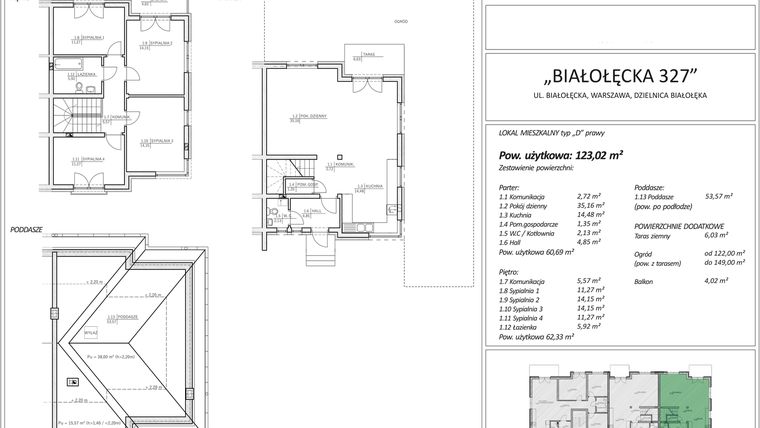 Rzut - Dom na sprzedaż 5 pokoi o powierzchni 123,02 m² - numer 2D w Białołęcka 327