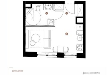 Rzut - Mieszkanie na sprzedaż 1 pokój o powierzchni 25,8 m² - numer 2.02.11 w Katowicka Residence