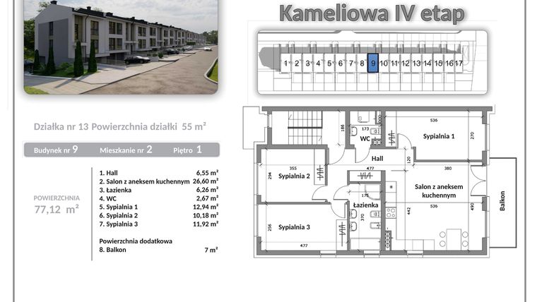Rzut - Mieszkanie na sprzedaż 4 pokoje o powierzchni 77,12 m² - numer B09A02 w Apartamenty Kameliowa IV