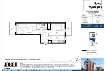 Rzut - Mieszkanie na sprzedaż 2 pokoje o powierzchni 52,21 m² - numer C2.A32 w Nowy Wyszogród etap II
