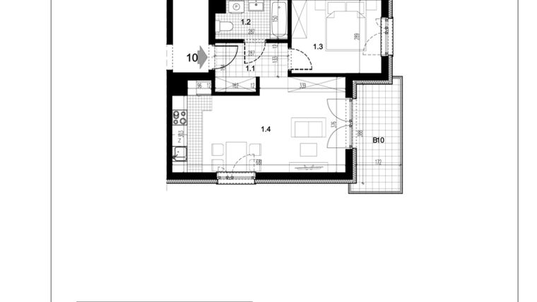 Rzut - Mieszkanie na sprzedaż 2 pokoje o powierzchni 42,18 m² - numer C1.10 w Centralna 51C