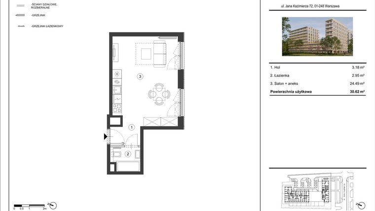 Rzut - Mieszkanie na sprzedaż 1 pokój o powierzchni 30,62 m² - numer 32 w Westo Wola