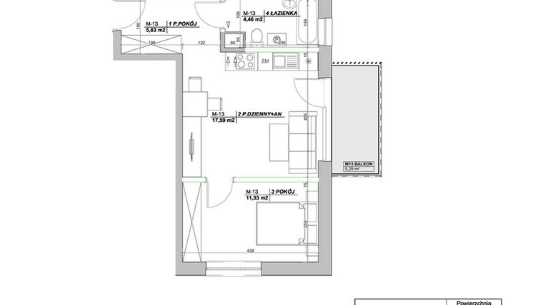 Rzut - Mieszkanie na sprzedaż 2 pokoje o powierzchni 39,21 m² - numer A13 w Laurowy Zakątek