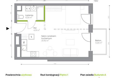 Rzut - Mieszkanie na sprzedaż 1 pokój o powierzchni 40,37 m² - numer A.1.1 w Jesionowa Vita