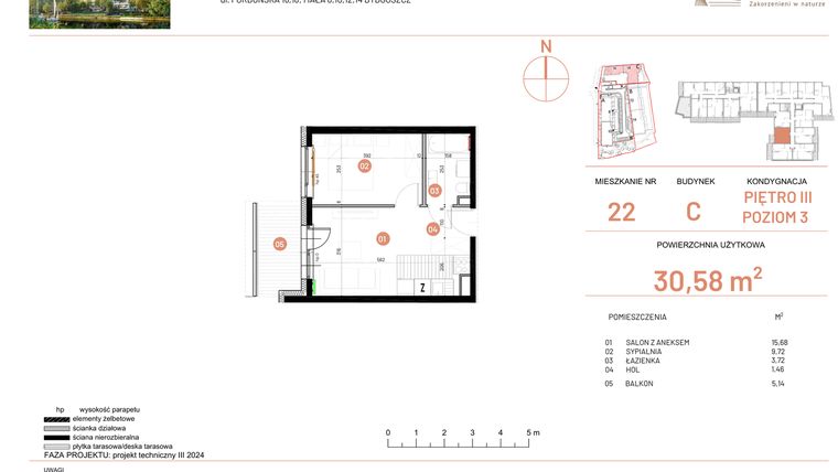 Rzut - Mieszkanie na sprzedaż 2 pokoje o powierzchni 30,58 m² - numer 18.22 w Osiedle Nowe Horyzonty etap II