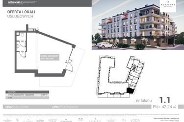 Rzut - Lokal użytkowy na sprzedaż 1 pokój o powierzchni 42,24 m² - numer U1 w Nova Port