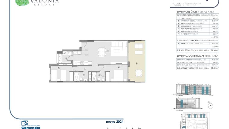 Rzut - Mieszkanie na sprzedaż 2 pokoje o powierzchni 91,81 m² - numer 192 w Valonia - Alicante