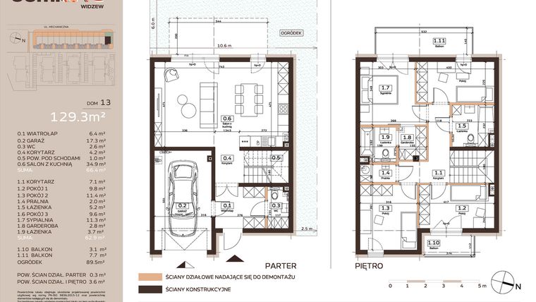 Rzut - Dom na sprzedaż 5 pokoi o powierzchni 129,3 m² - numer 13 w Domkove Widzew etap 2