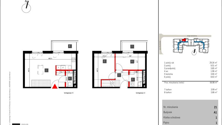 Rzut - Mieszkanie na sprzedaż 3 pokoje o powierzchni 56,98 m² - numer 21 w Mochtyńska 56