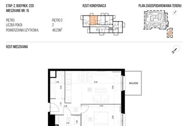Rzut - Mieszkanie na sprzedaż 2 pokoje o powierzchni 48,23 m² - numer 22D/15 w NATURAMA II